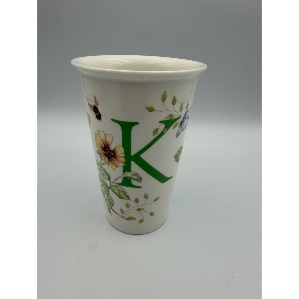 Lenox Butterfly Meadow Monogram K Vase Porcelain Floral Butterfly Bee 5.5 inch